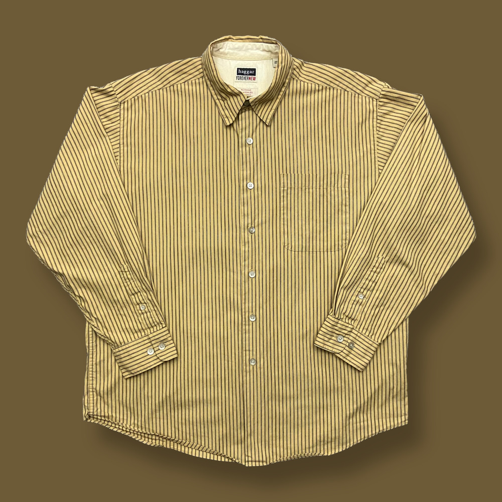 Vintage Striped Button Down Shirt Long Sleeve Vertical Stripe y2k Brown Large